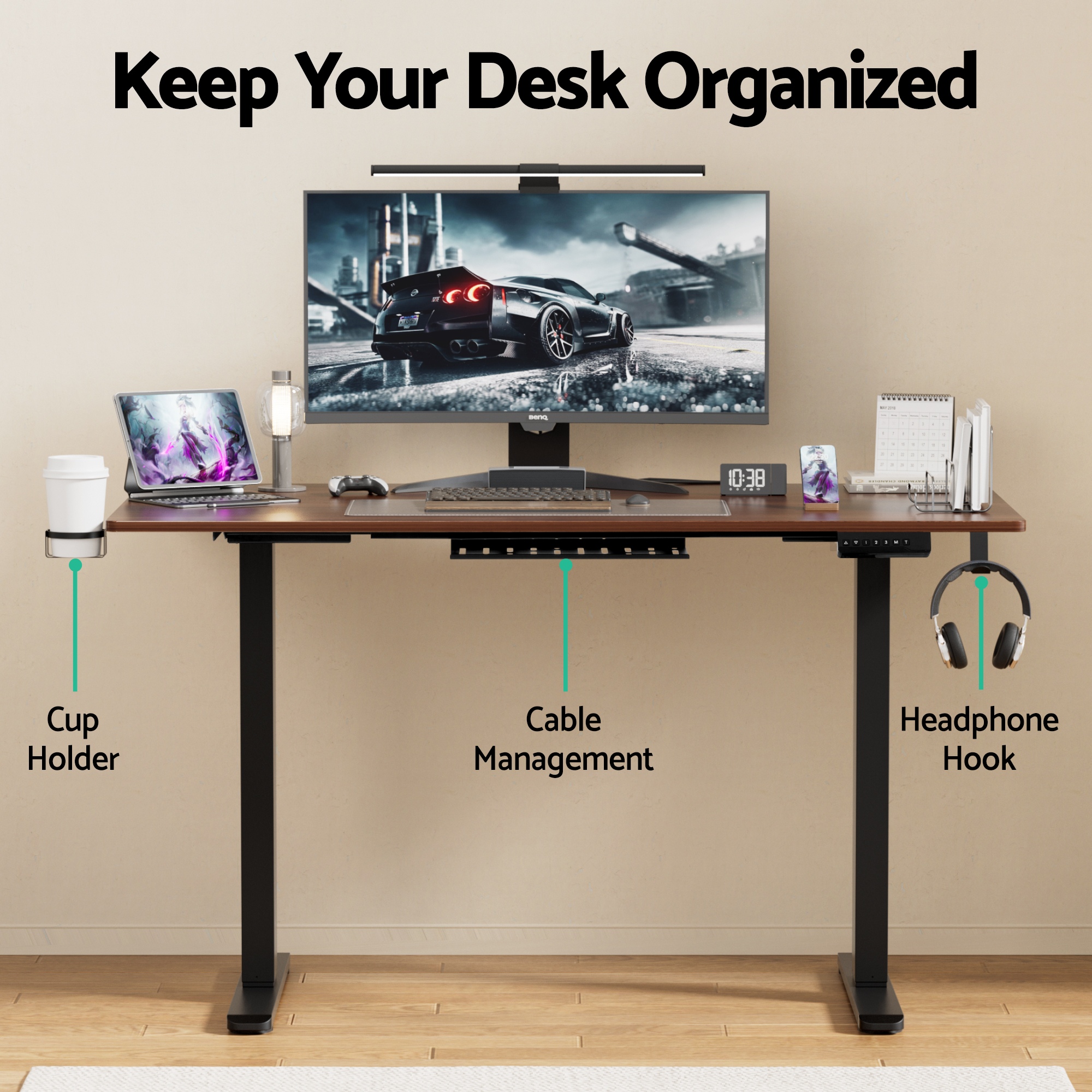 Artiss Standing Desk Motorised Dual Motor Electric Walnut 140CM โ image 6