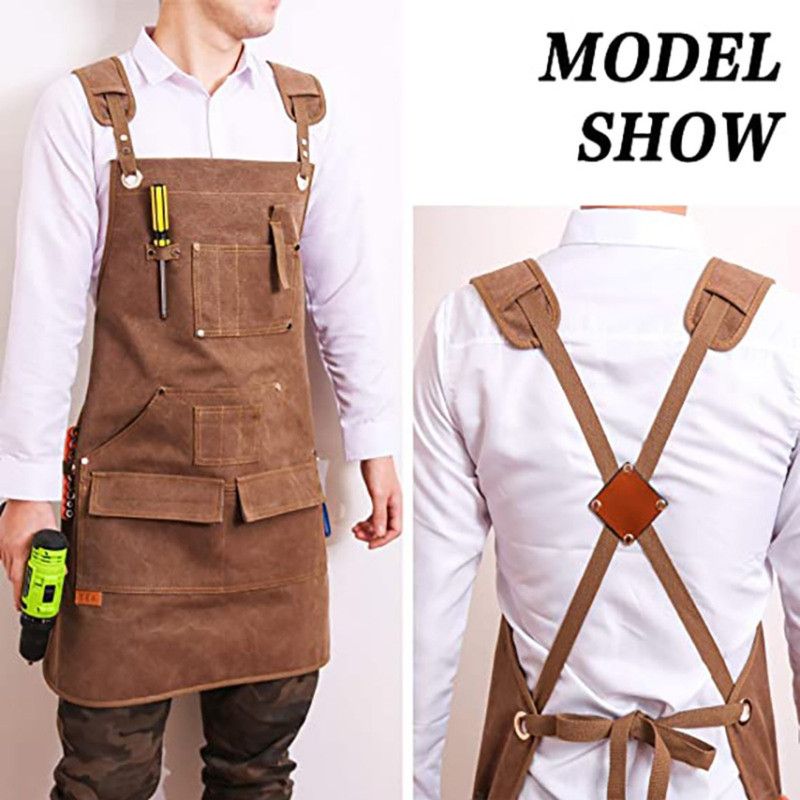 Thick Canvas Tool Apron With Multiple Pockets, Adjustable Work Apron for Woodworking, Gardening, and Auto Repair—Gray — image 2