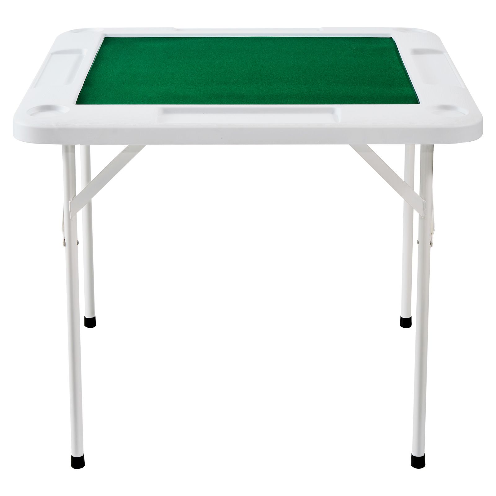 Mahjong Table, 4 Player Folding Domino Table with Wear-Resistant Green Tabletop, Portable Square Card Table with 4 Cup Holders & 4 Chip Trays for Mahjong Poker