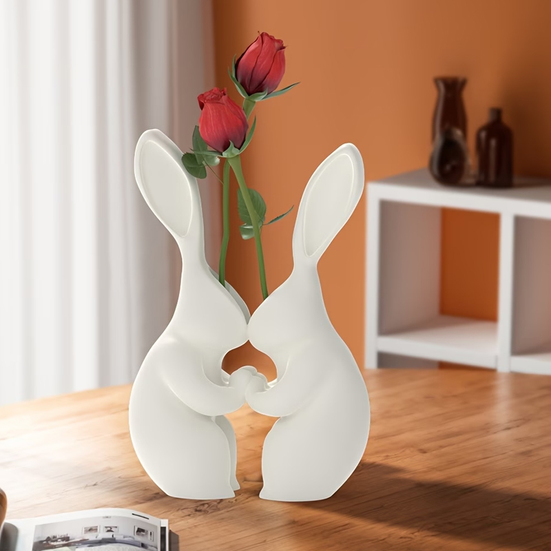 3D printed Easter bunny vase, ceramic-look plastic vase. White — image 2