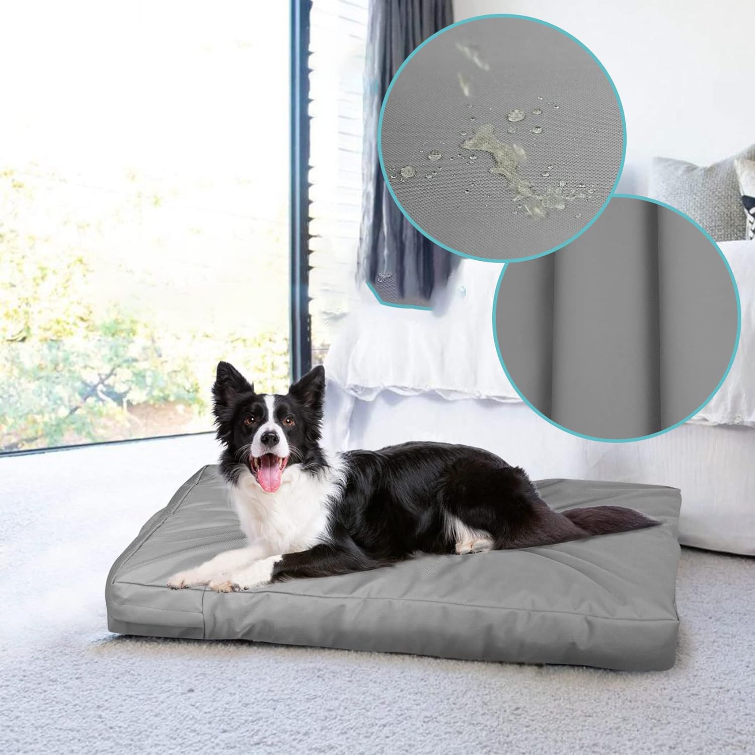 Dog Bed Cover,Waterproof Tough Plastic DIY Pet Bed Cover,Non Stick Hair Easy to Clean Rectangular Fillable Dog Bed Covers with Zipper(Light Grey,48" L x 36" — image 2