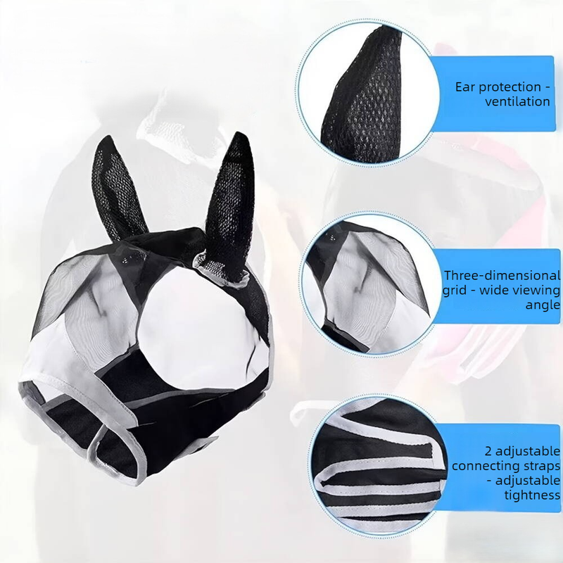Breathable Horse Face Mask - Mosquito, Insect, and Fly Protection - Equestrian and Race Horse Head Cover - Blue - L — image 4