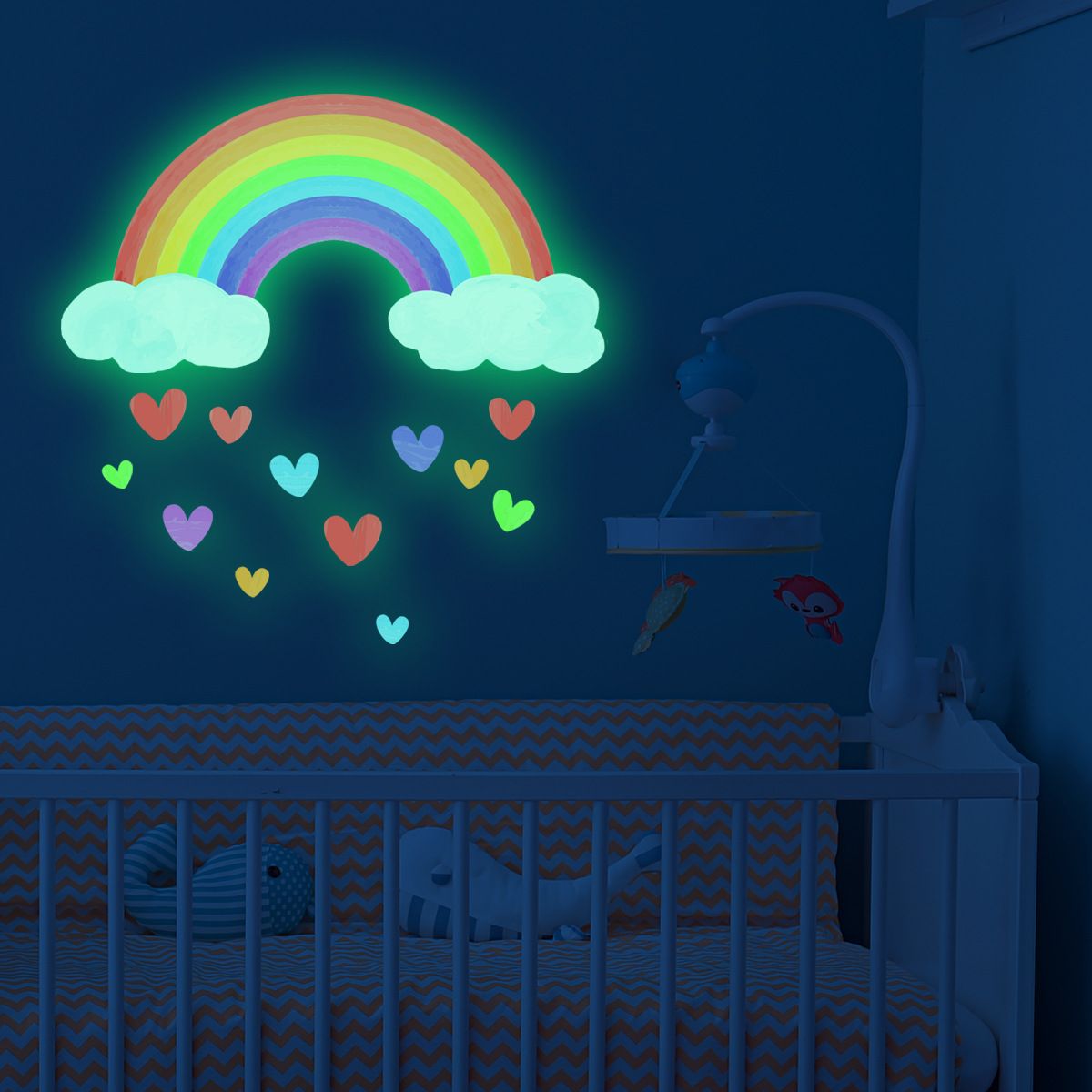 Glow in The Dark Large Rainbow Wall Decals Removable Star Butterfly Heart Wall Sticker Glowing Rainbow Wallpaper Watercolor — image 5