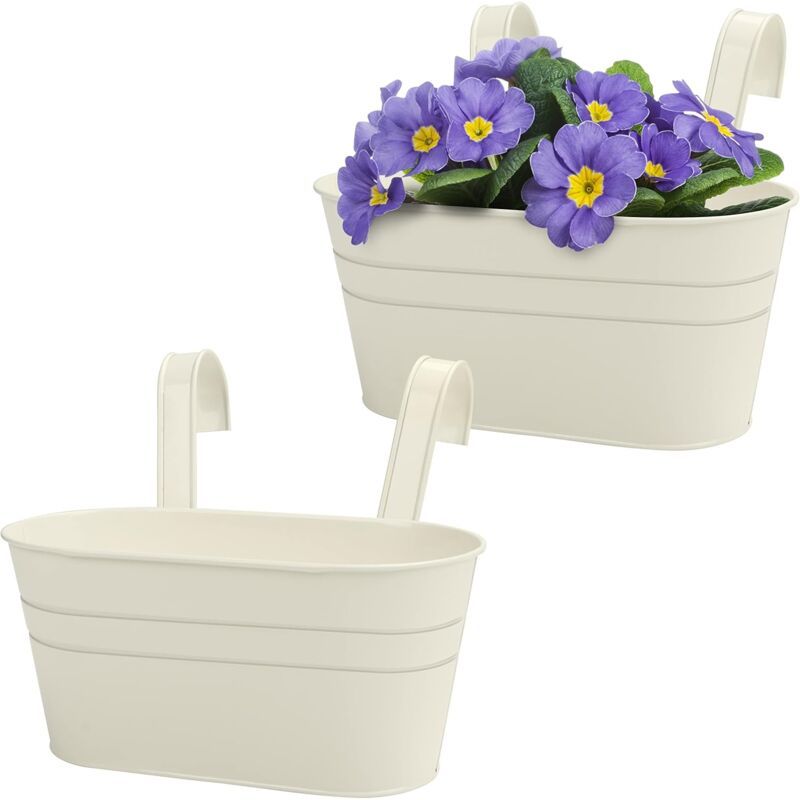 2 Pack Beige Metal Hanging Planters with Detachable Hooks for Indoor Garden Balcony Fence, 27 x 12cm