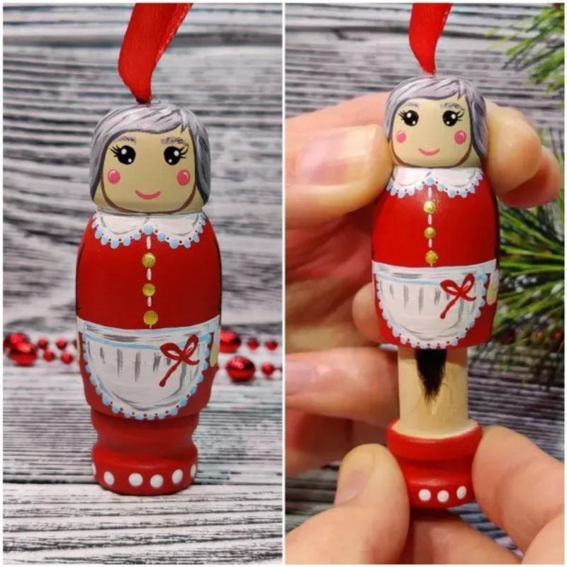 2pc Santa Claus Pendant,Christmas Decorations,Wooden Standing Christmas Granny, Santa Claus Decoration for Tree — image 4