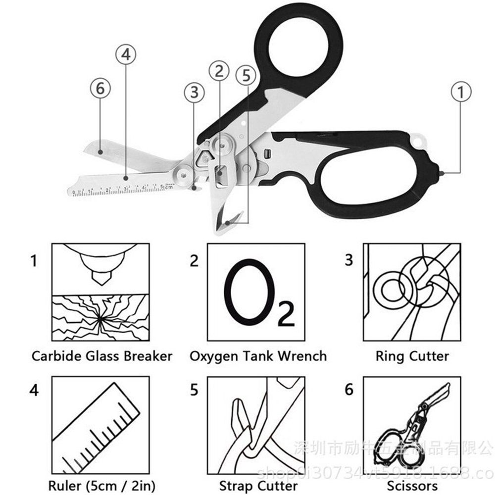 Heavy Duty 6 in 1 Multifunctional Trauma Shears Foldable | Stainless Steel emergency response scissors | Survival Shears with Holster | Trauma shears With — image 2