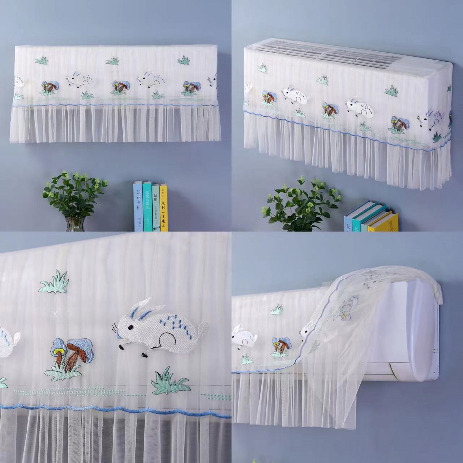 1.5P Air Conditioner Dust Cover Dustproof Wall Mounted Air Conditioner Protective Case Home Decorative Dust Cover Blue Mushroom Rabbit 1.5Pโ2P Within โ image 2
