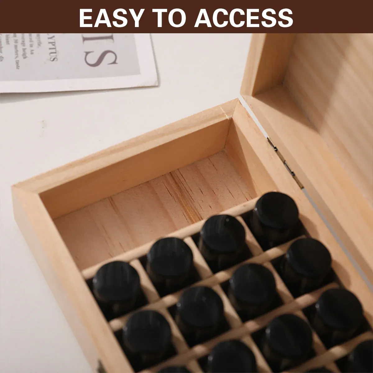 Large Capacity Solid Wood Essential Oil Storage Box 25 Grid Organizer Durable — image 5