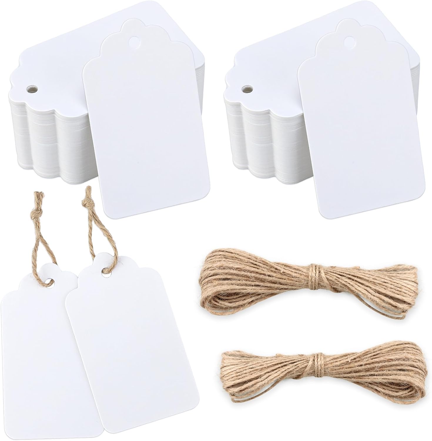 100Pcs Blank Tags with String - Gift Hanging White Kraft Paper Labels, 2.8x1.6Inch Writable Name Tags for Party Favors, DIY Crafts, Gift Wrapping