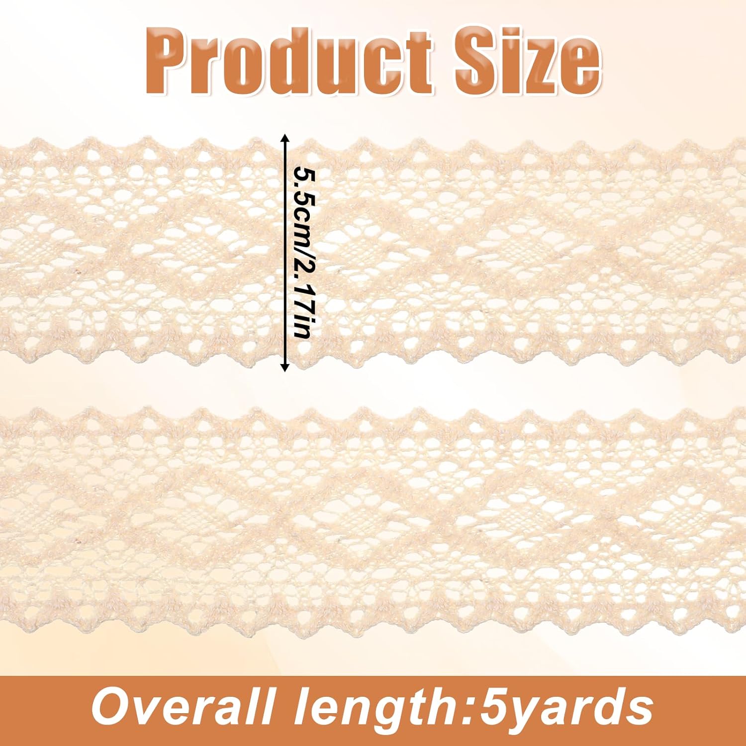 Beige Cotton Lace Trim, 5 Yards Vintage Crochet Lace Trim Ribbon Fabric Applique for Sewing, Wedding Decoration, Gift Wrapping, Christmas Package, Scrapbooking — image 3