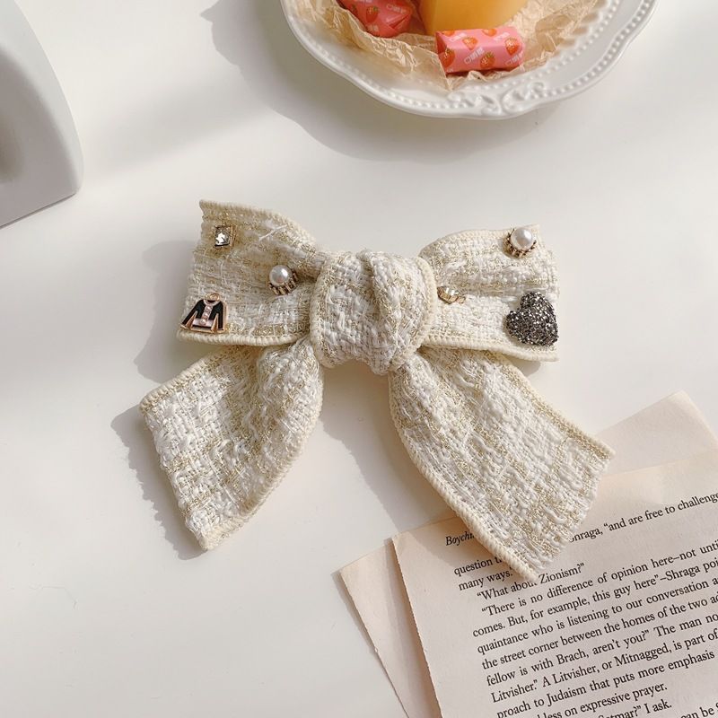 Bow cloth bow hair clip temperament rhinestone top spring clip hair accessories for girls' hair styling โ image 2