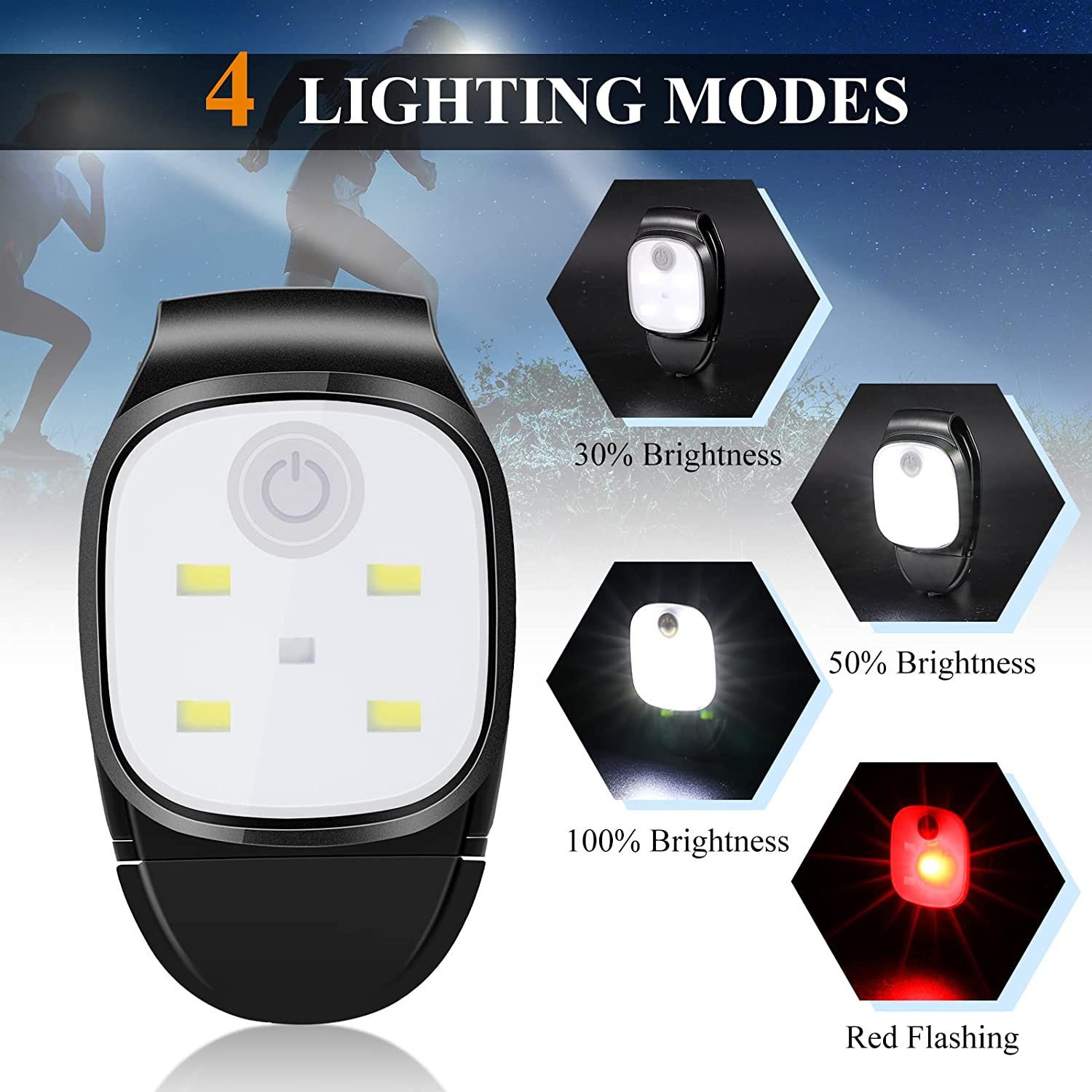 Outdoor Night Clip on Running Lights Reflective USB Rechargeable LED Light Lightweight Running Gear Plastic Safety Light Running — image 4