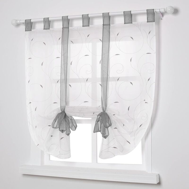 Window Embroidery ROman Blinds Sheer Curtains Decoration For Bedroom Balcony Kitchen, Grey, 80Cmx140Cm