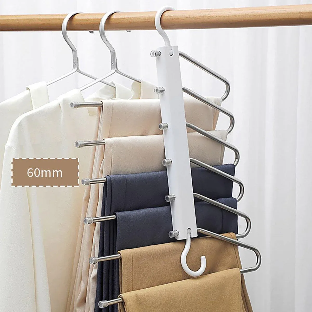 Stainless Steel Multi-Layer Pants Rack Folding Telescopic Anti-Slip Clothes Rack - White — image 6