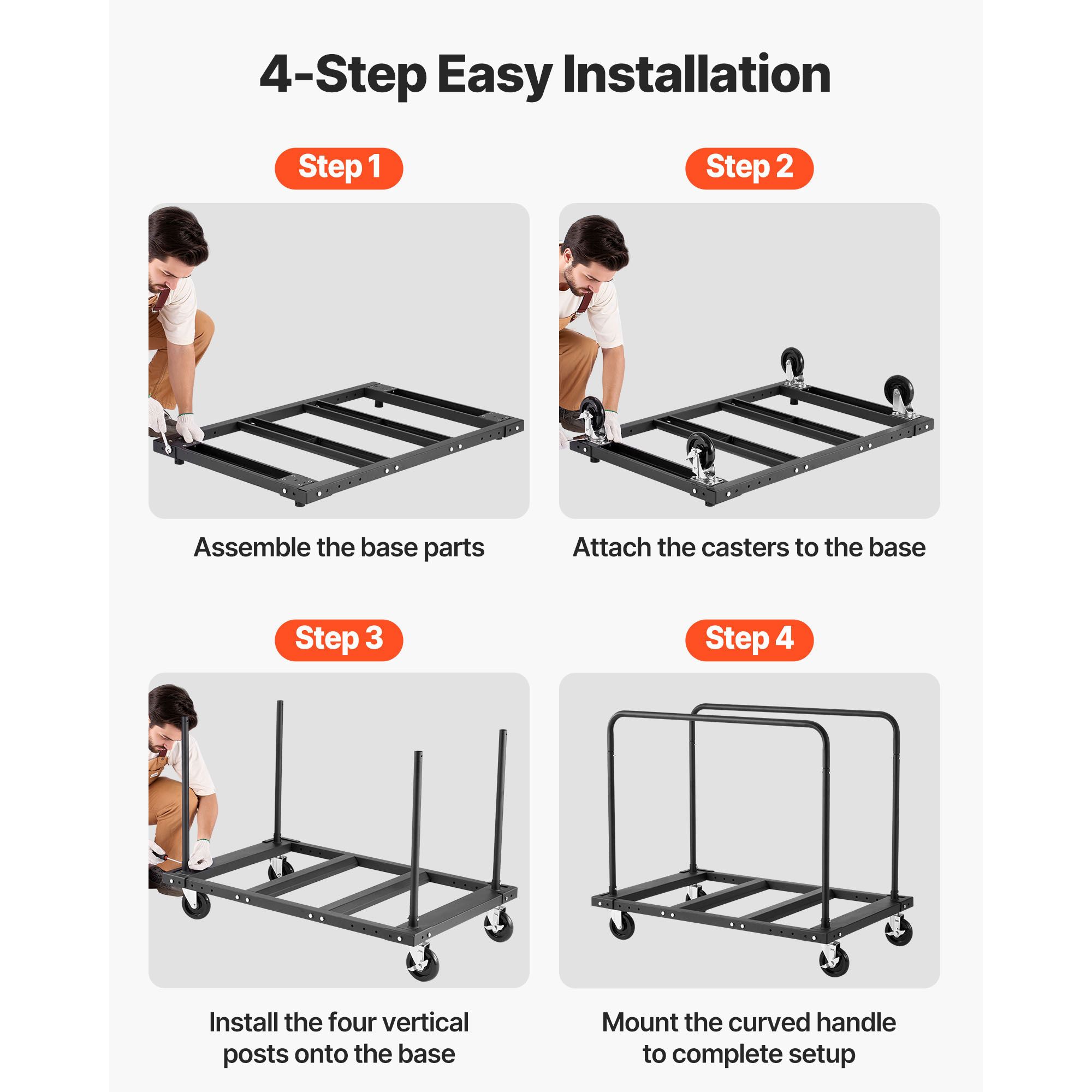 Drywall Cart Dolly, 816 kg Load Capacity, Steel Panel Truck Cart with 12.5 mm Swivel Casters, Lumber Drywall Dolly with Tie-Down Strap & 2 Side Handrails for — image 6