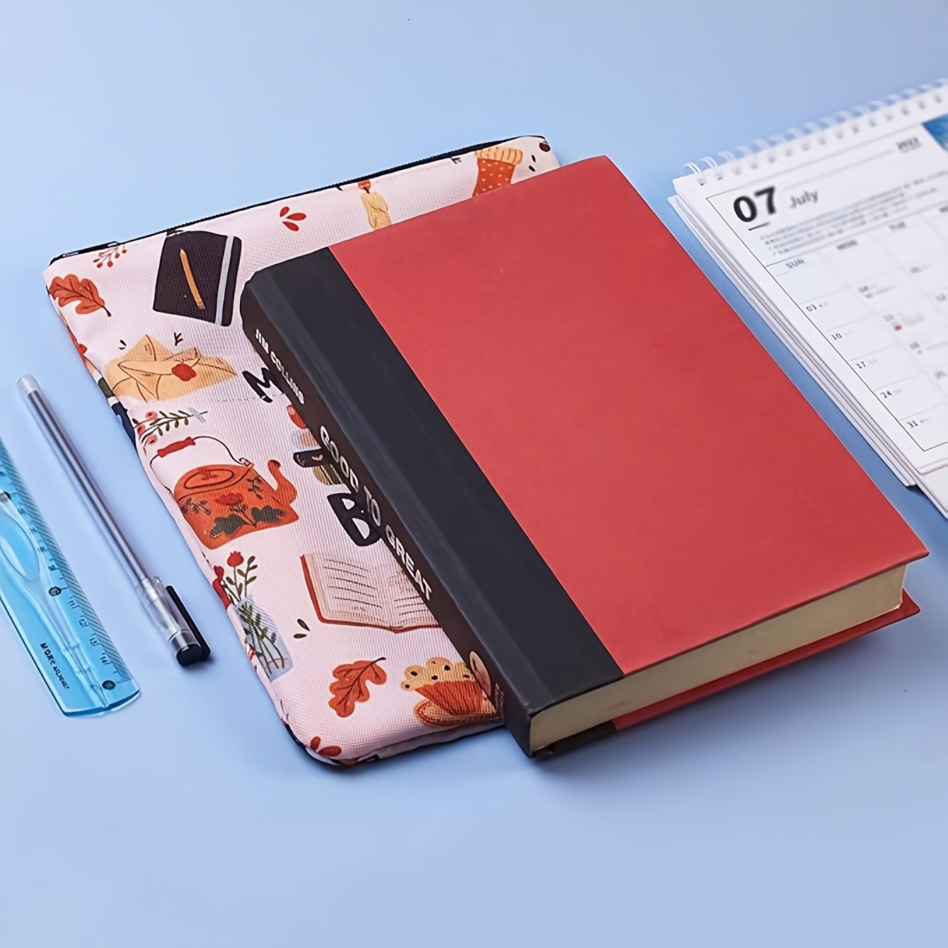 Cat Teacup Zippered Book Sleeve with Printed Design – Waterproof Protective Cover for Books, Ideal for Readers and Students with Extra Pocket & Carry Strap — image 3