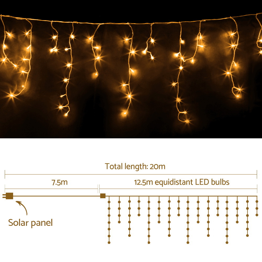12.5M Christmas Lights Solar Icicle String Light Warm White Jingle Jollys — image 2