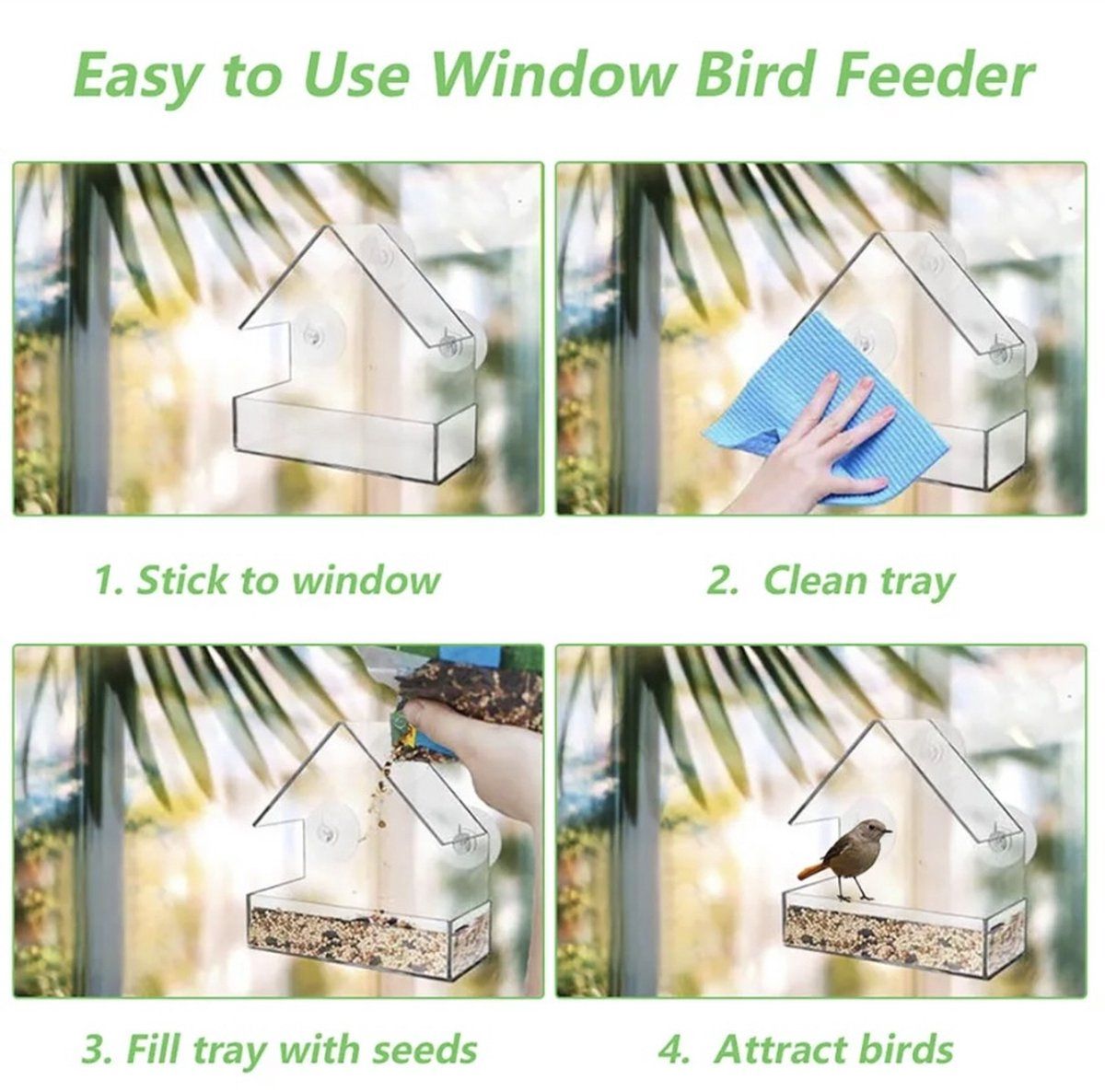 Transparent House-Shaped Window Bird Feeder with Suction Cups, Outdoor Feeding Station for Attracting Small Wild Birds at Home — image 2