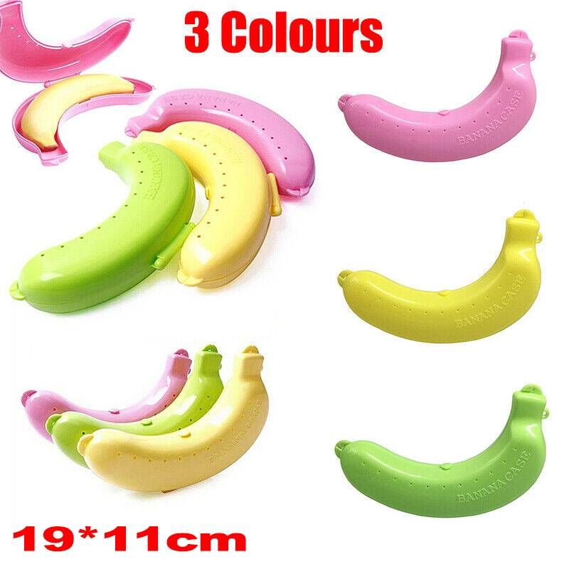 Banana Case Box Holder Fruit Storage Container Travel Lunch Protector - Green — image 2