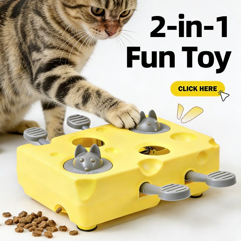Interactive Cheese Whack-a-Mole Puzzle Toy for Cats and Dogs – Treat Dispensing Snack Feeder, Brain Training Enrichment Game, and Fun Pet-owner Bonding