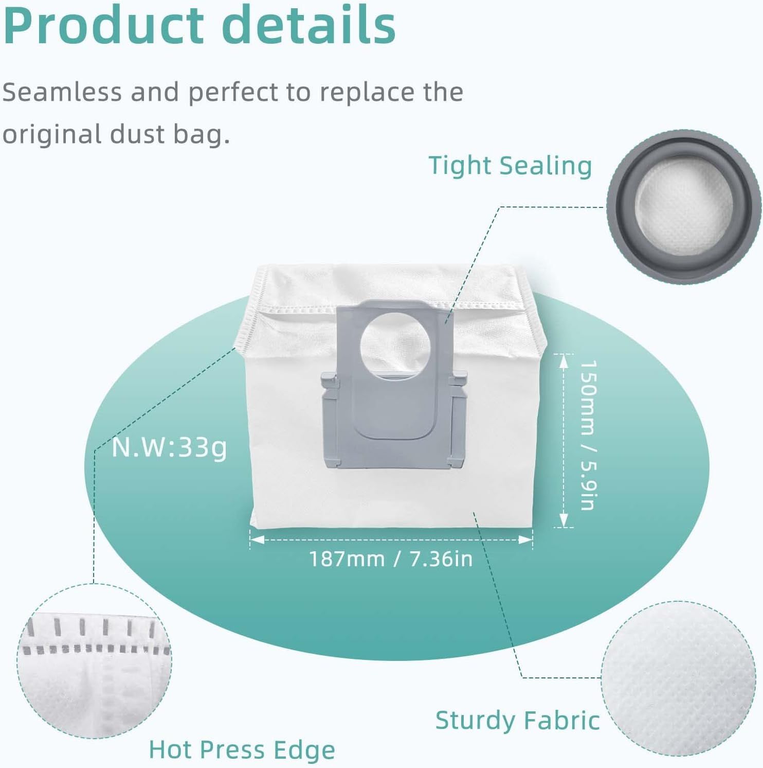 6 Pcs Replacement Reill Dust Bags Compatible with Q10 S5+, Q10 × 5+, Q7 M5+, Q5 Max+, Q5+, S8 Pro Ultra, S8+, Q7 Max+, Q8 Max+, Robotic Vacuums 3L Large — image 4