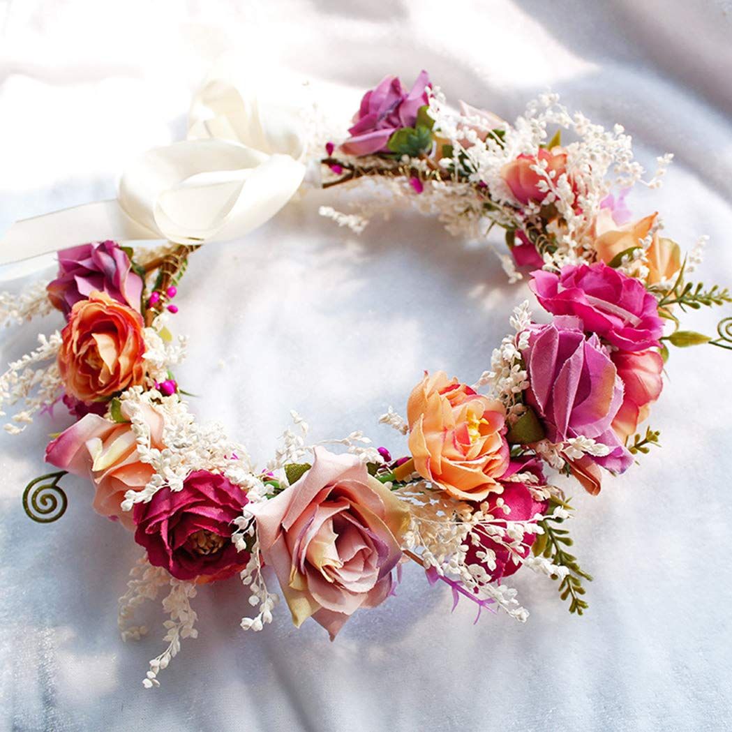 Wedding Flower Crown Girls Floral Headband Hair Wreath Garland Boho Halo Floral Headpiece Women Festival Party โ image 4