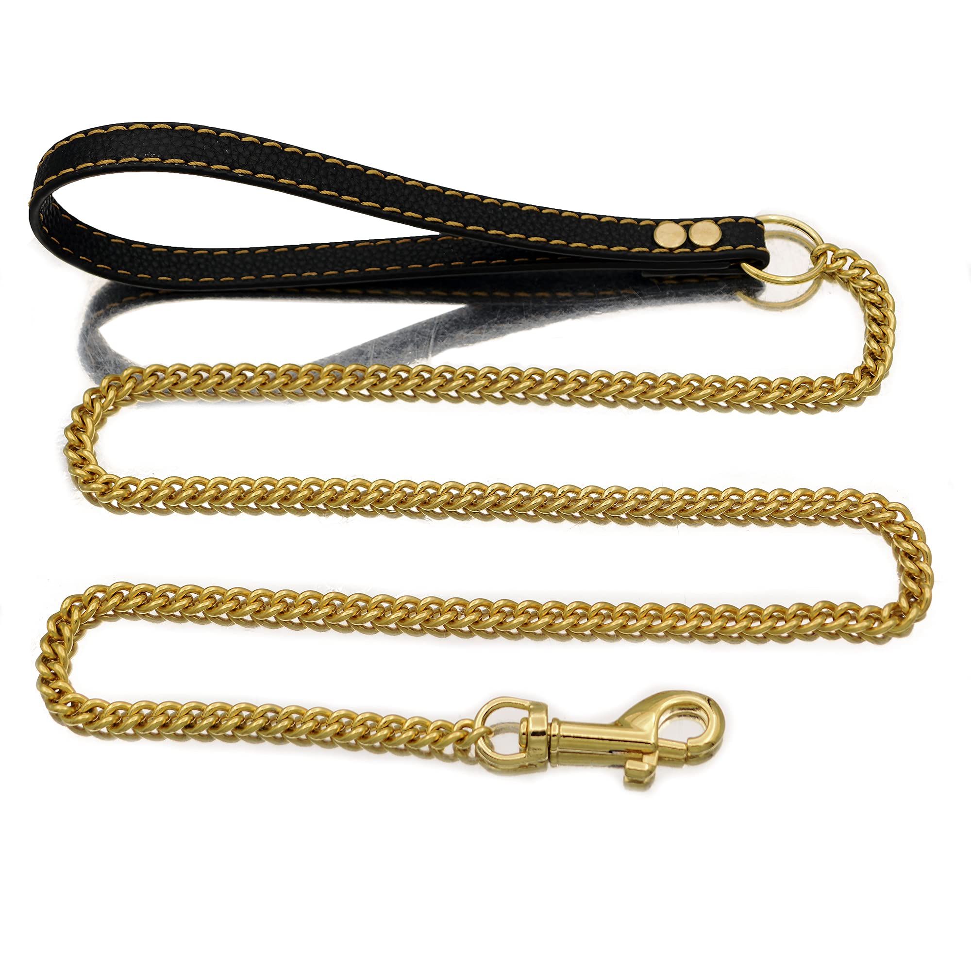 Dog Chain Leather Gold Dog Leather 4FT Stainless Steel 10mm Cuban Chain Dog Leather with Comfortable Handle, Suitable for Small, Medium and Large Dogs — image 5