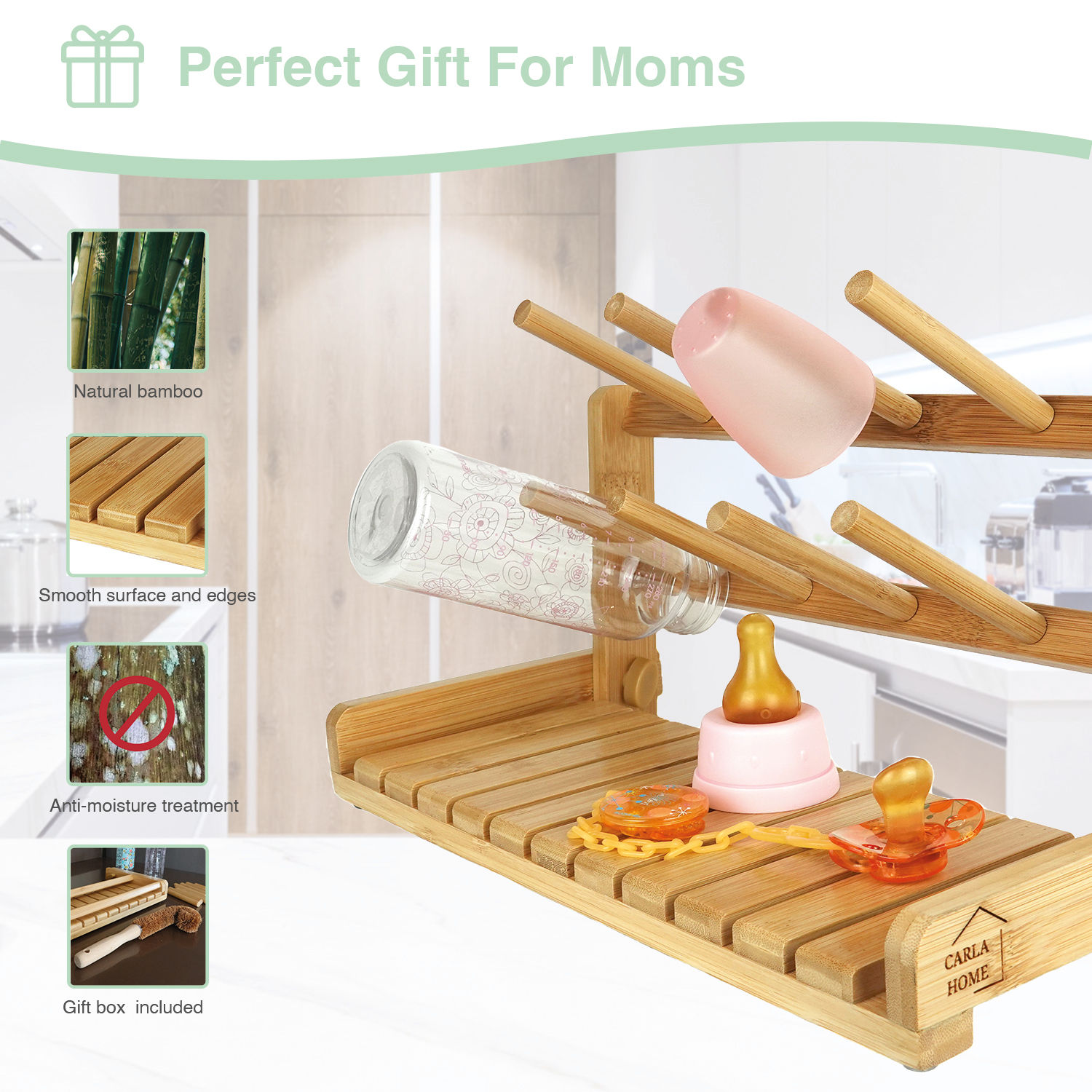 CARLA HOME Portable Bamboo Baby Bottle Drying Rack — image 3