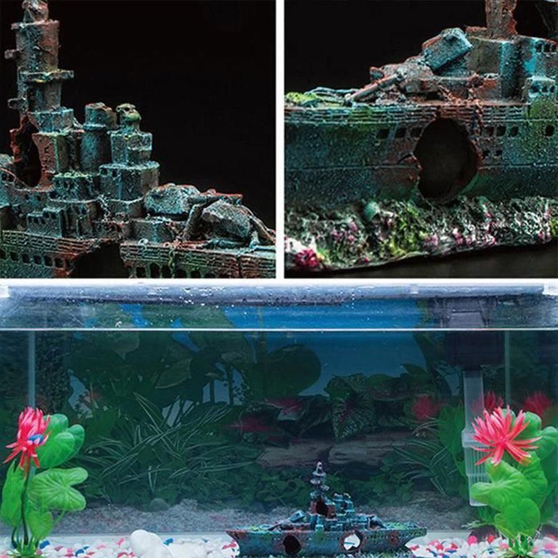 Aquarium Shipwreck Ship Fish Tank Resin Sunken Ship Fishing Hiding Pot Decor — image 4