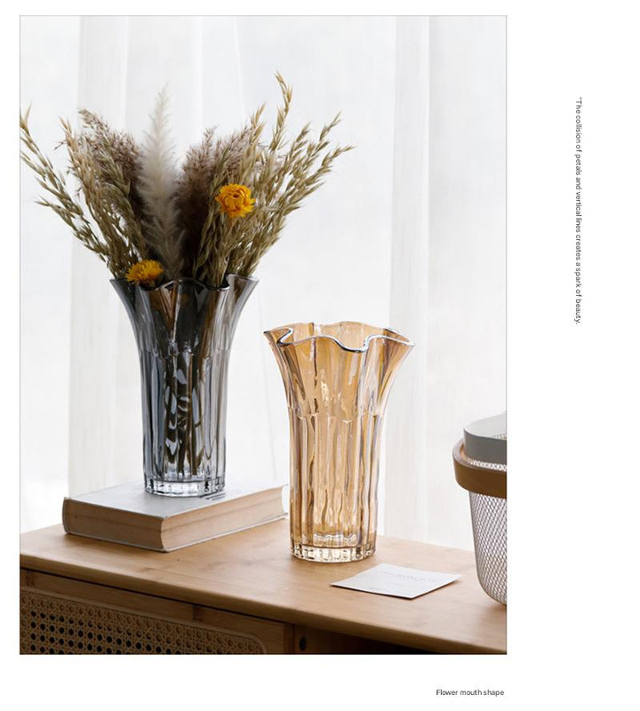 Nordic-Style Glass Vase - Elegant Fluted Flower Vase for Home Decor(Yellow) — image 5
