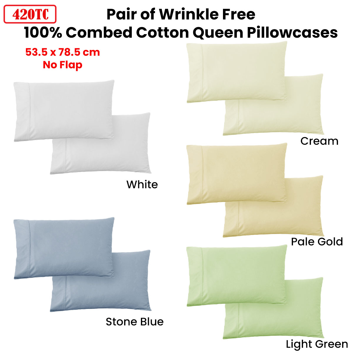 420TC Pair of Wrinkle Free No Flap Queen Pillowcases Pale Gold — image 2