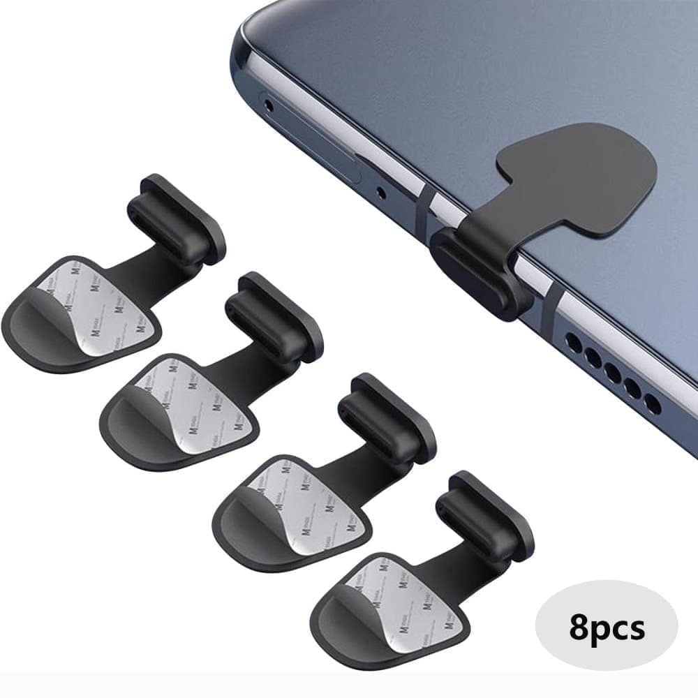 8-Pack Dust Plugs Compatible with USB-C and Lightning, Black