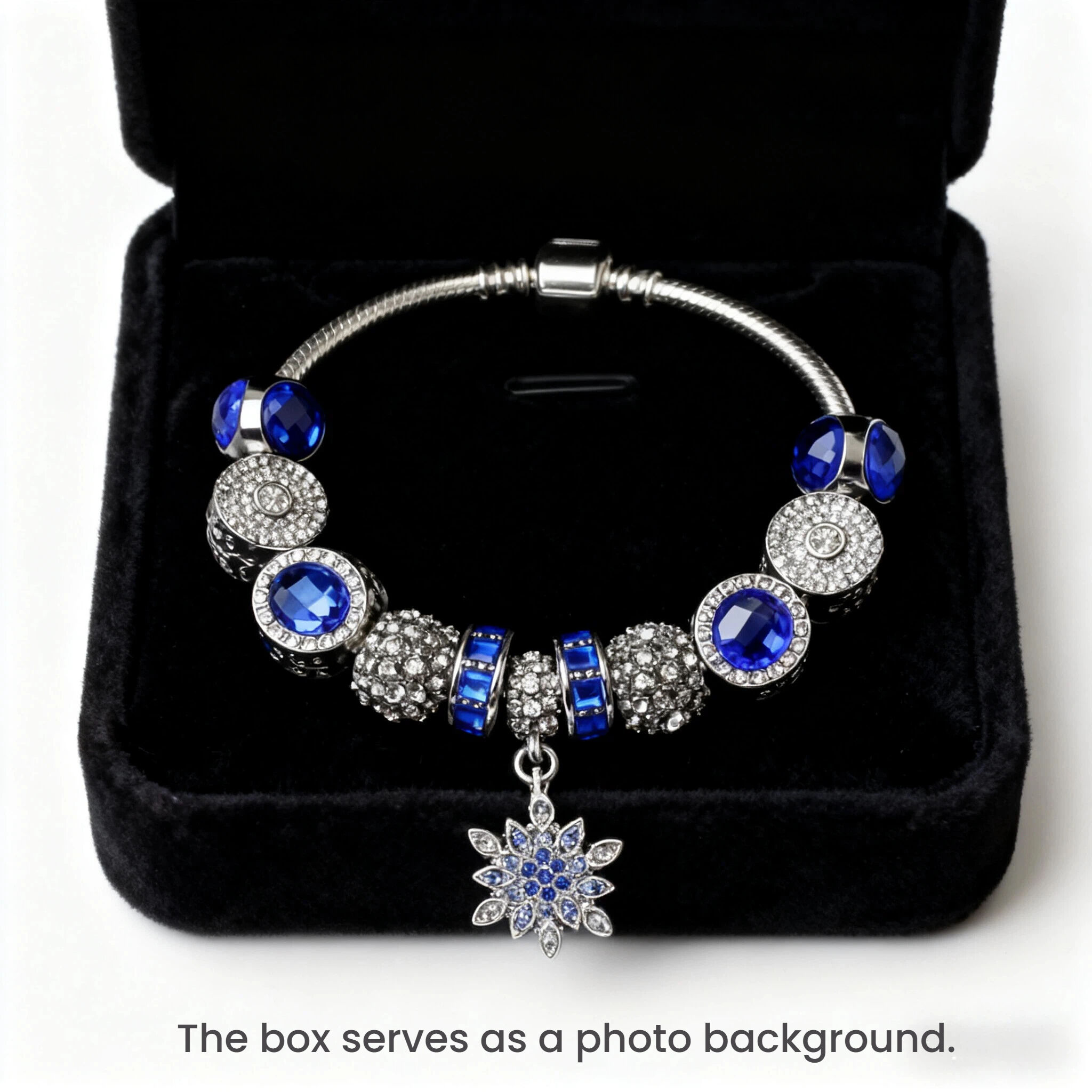Blue Cat's Eye Glass Bead Bracelet - Zinc Alloy Rhinestone & Snowflake Pendant(20cm) โ image 2