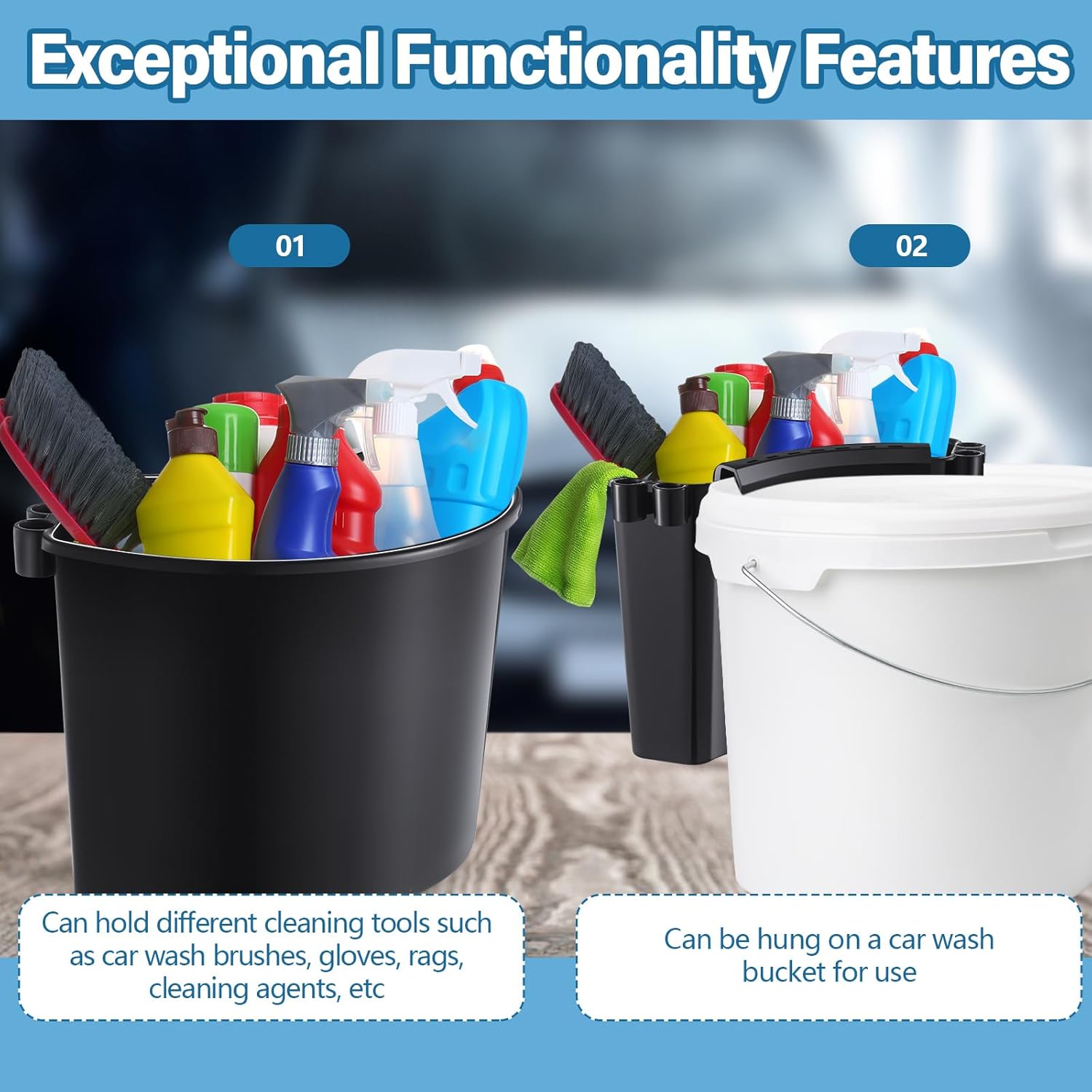 2 Pcs Car Detailing Bucket Organizer 10.2 × 7.8 × 5.5 Inch Car Washing Bucket Caddy Portable Multipurpose Hanging Organizer for Accessories Tool Home Garden — image 5