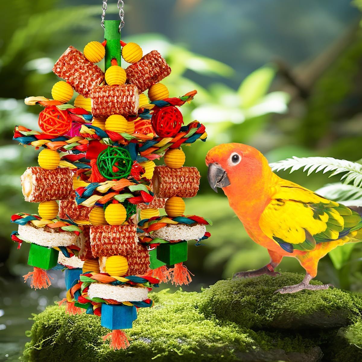 Bird Toys, Parrot Toys for Large Birds, Natural Corn cob and Loofah Slices Bird chew Toys, Macaws, Cockatoos, Amazon Parrot and other Small and — image 3