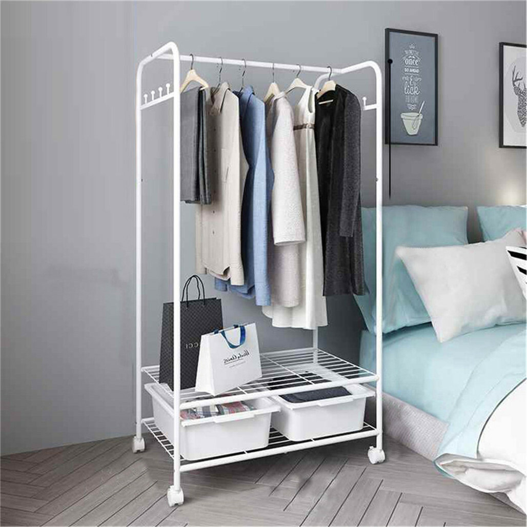 2Tier Rolling Free-Standing Clothing Garment Rack Closet Organizer Open Wardrobe — image 3