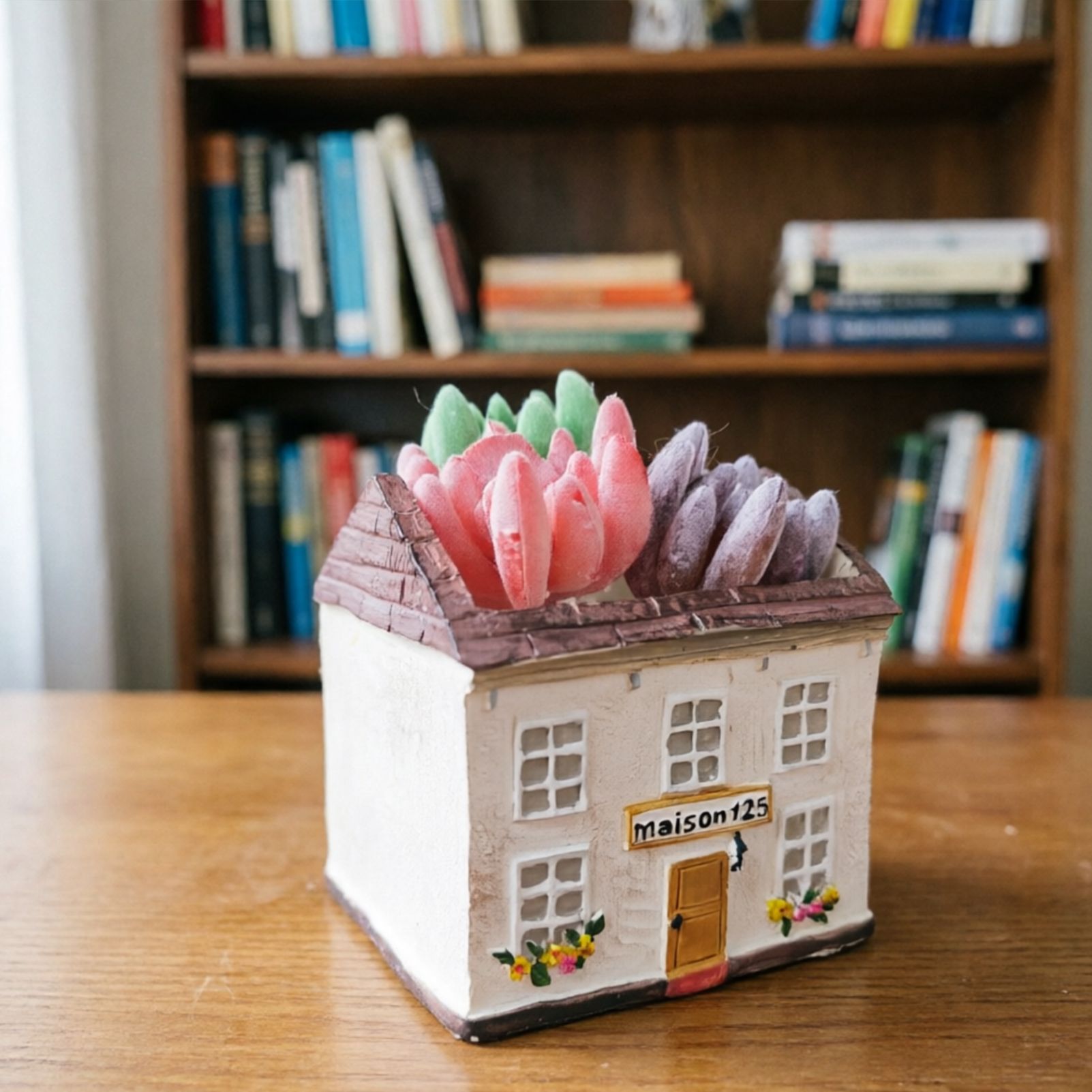 Mini House Square Cottage Planter - Vintage Resin Succulent Pot with Red Roof, Cute Cottage Garden Ornament for Desk, Patio, and Indoor Plant Display — image 3