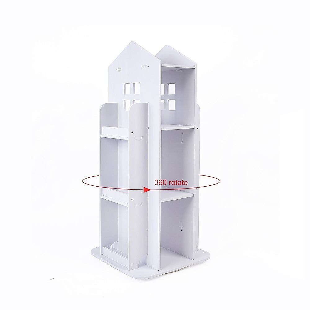 Rotating Bookcase Bookshelf Kid's Book Organiser Rack Wooden Castle Display Shelf — image 4