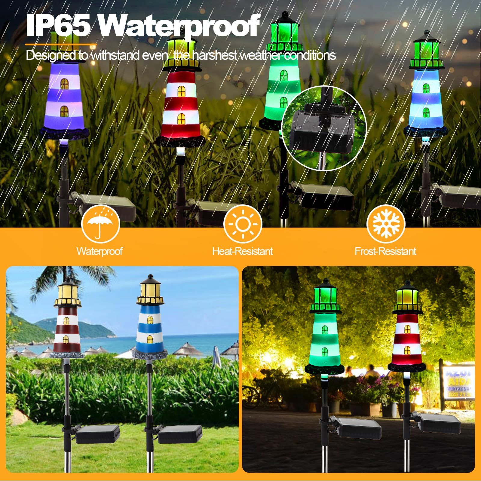 Solar Outdoor Lights,2 Pack Lighthouse Solar Lights Outdoor Waterproof, Solar Walkway Lights Maintain of Lighting for Your Garden — image 3