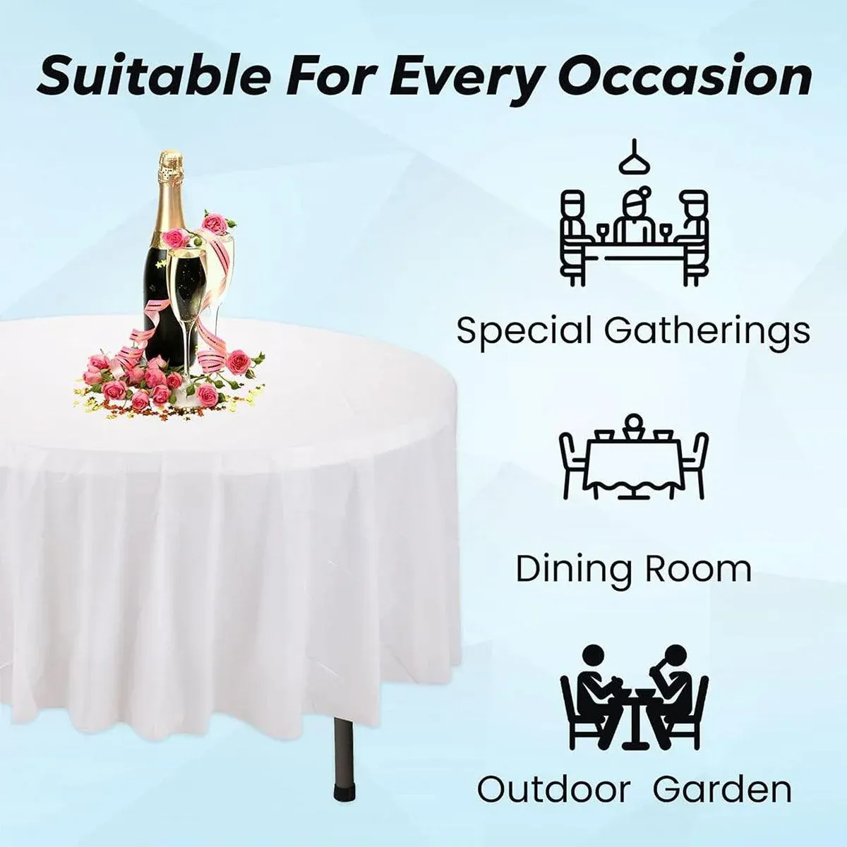 10pcs Round Tablecloth Solid Color Waterproof PEVA Table Cover 213cm Diameter - Red — image 5