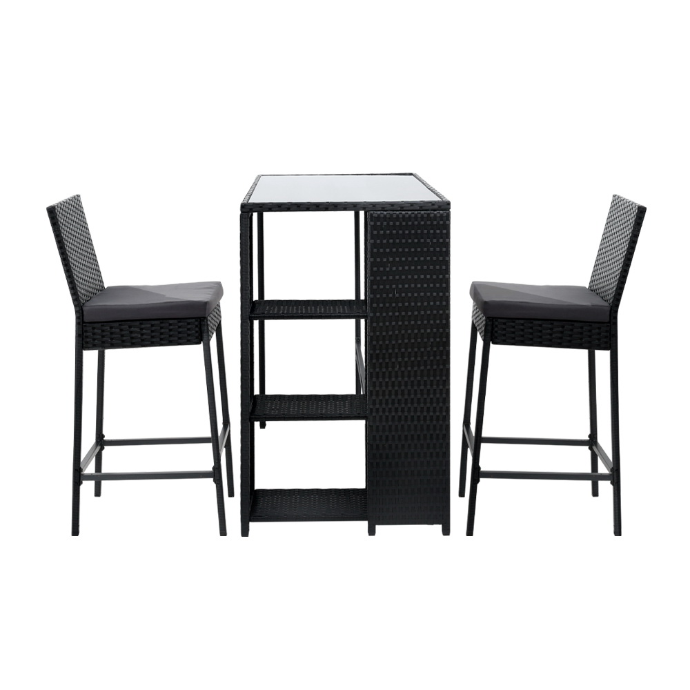 Gardeon 3-Piece Outdoor Bar Set Patio Dining Chairs Wicker Table Stools โ image 3
