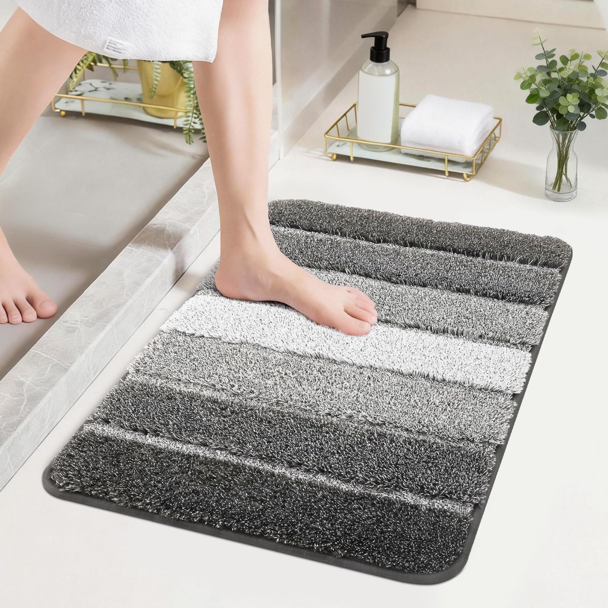 Bathroom Rugs, Ultra Soft Absorbent Bath Mat, Beige | Non-Slip TPR Backing Stays in Place, Machine Washable Bath Rugs Shaggy Rug for Bathroom Floor