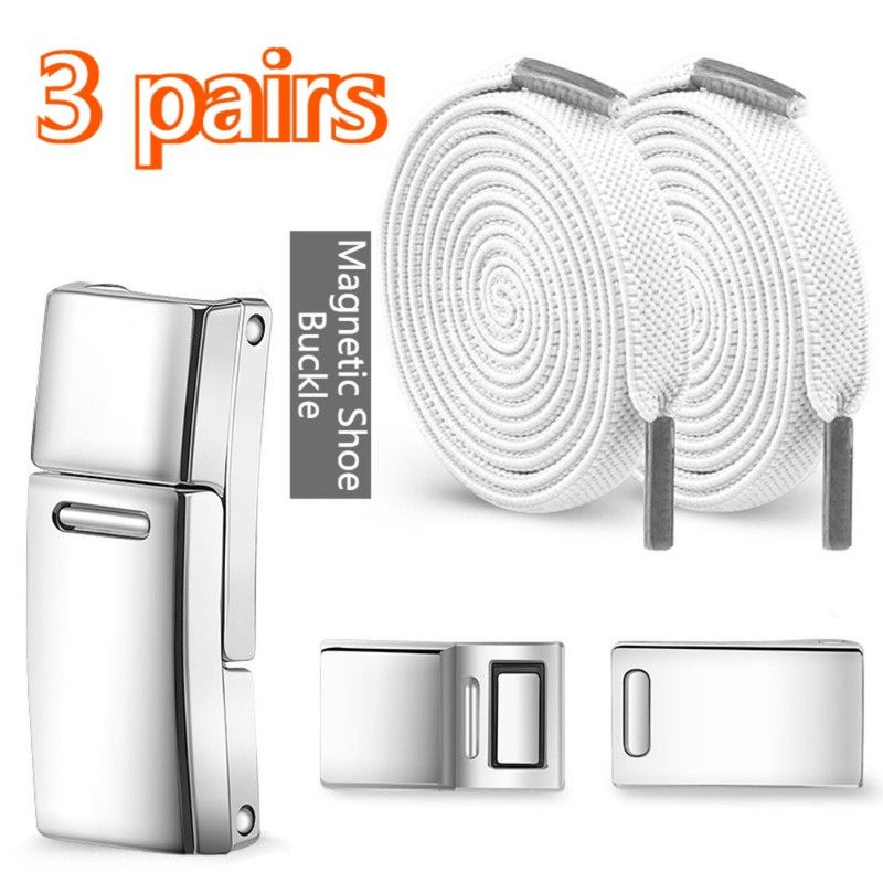3 Pairs - Magnetic Wide Elastic No-Tie Shoelaces Set, Lazy Magnetic Lock Stretch Laces for Kids and Adults - White