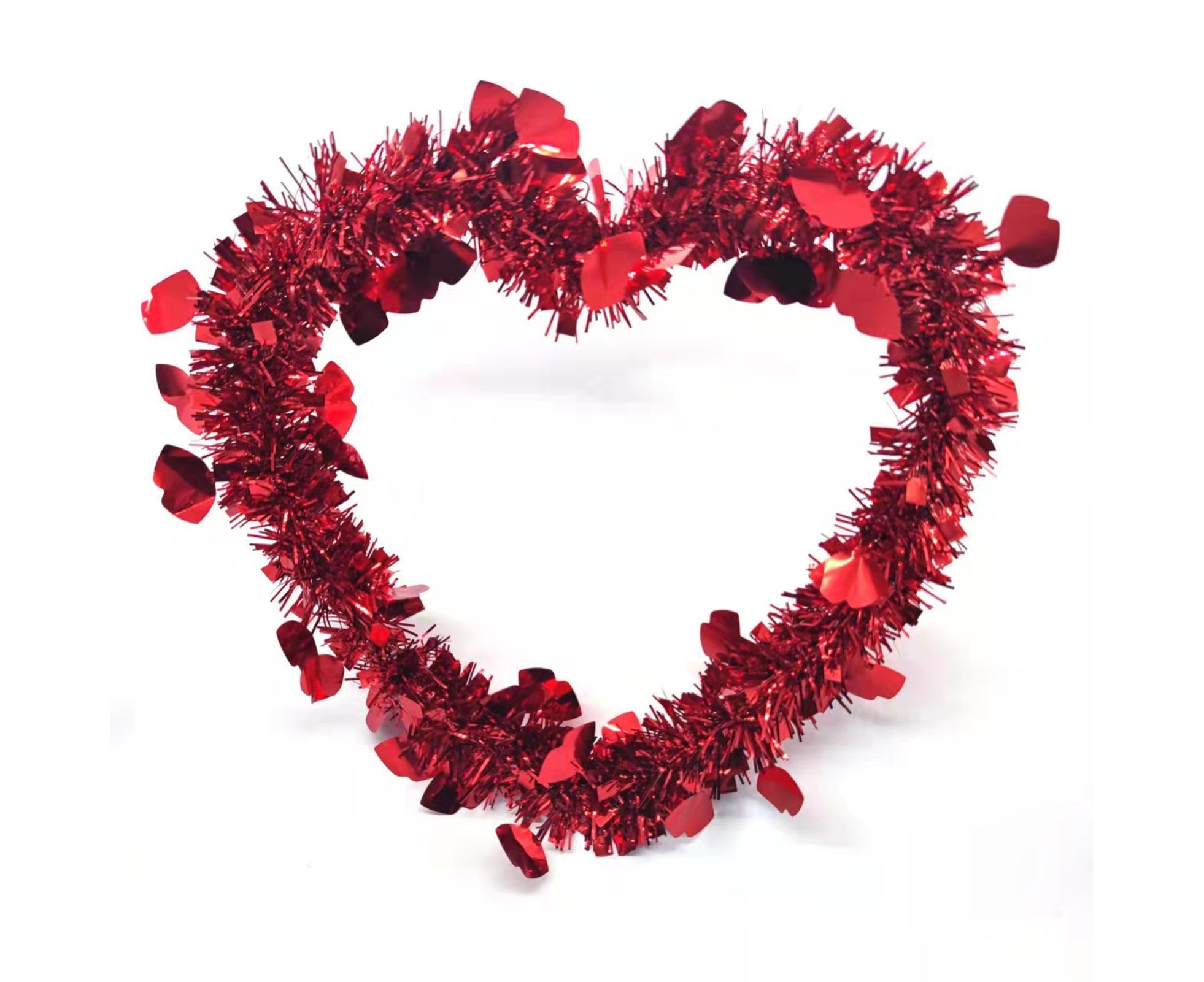 Door Hanging Wreath Romantic Heart Shape Tinsel Anti-fade Valentines Day Wreath Ornament Photography Props - Red โ image 2