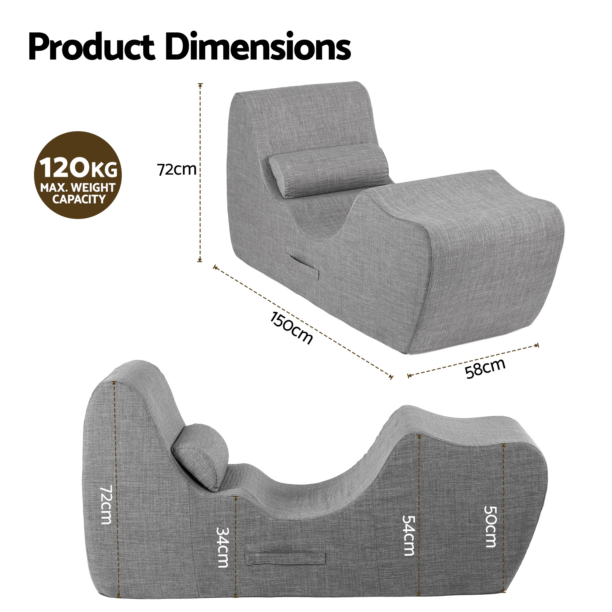 Artiss Chaise Lounge Chair Ergonomic S-Curve Floor Lounger Boneless Lounge Chairs Grey โ image 2