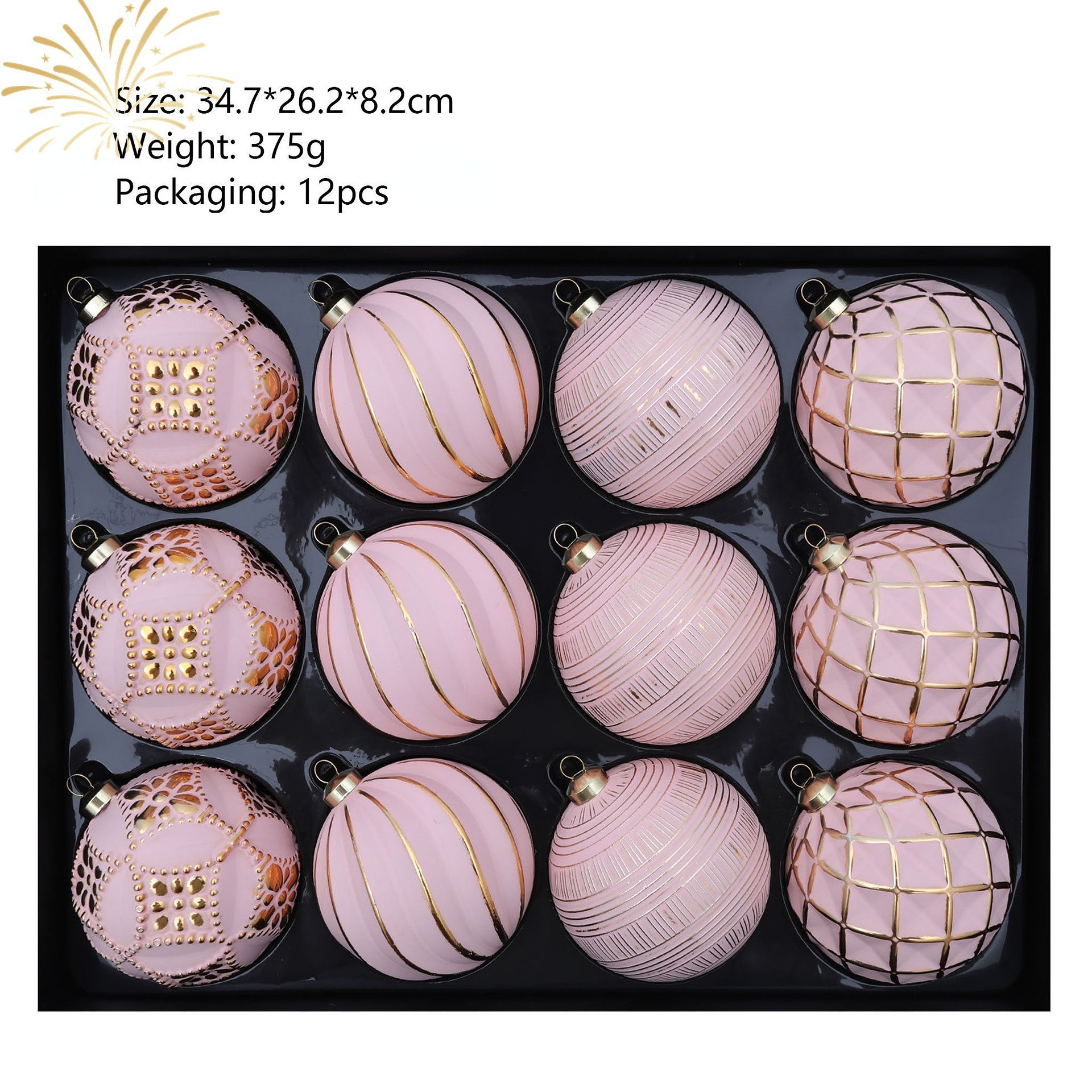 12-Piece Dopamine Christmas Ball Gift Set: 8cm polystyrene, shatterproof and durable, macaron-colored with painted gold foil textures, light luxury and
