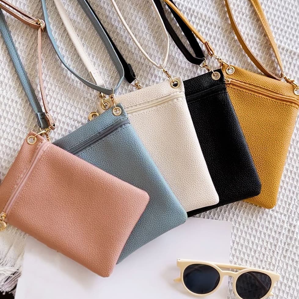 19cm x 12.5cm Mobile Phone Bag with Shoulder Strap, Lychee Texture Handbag in Yellow — image 6
