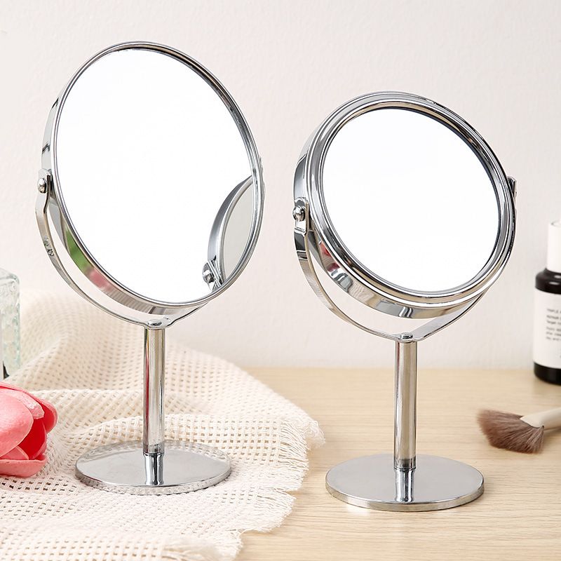 2 pcs Makeup Mirror Mini Women Beauty Makeup Cosmetic Mirror Oval Compact Dual Side Normal+Magnifying Mirror Silver โ image 5
