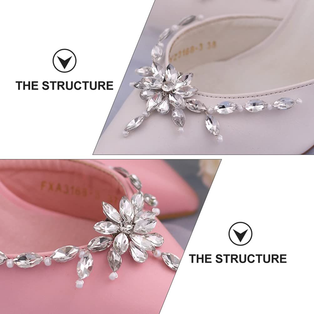 1 Pair Pearl Shoe Clips Rhinestone Crystal Bridal Shoe Buckles Decorative Flower Shoe Charms Floral Shoe Decoration for Wedding — image 4