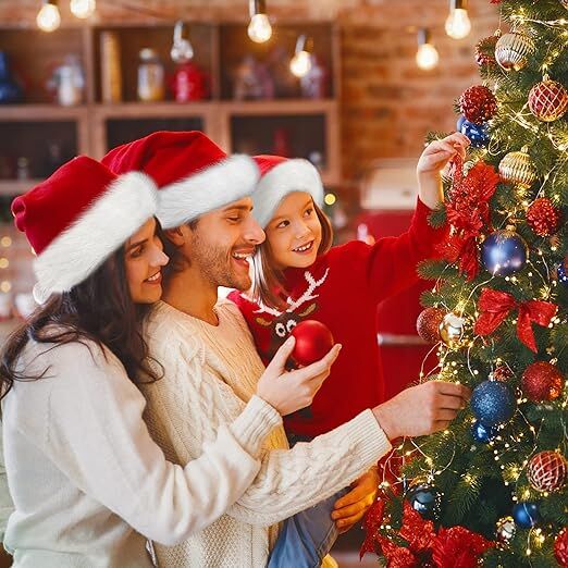 3Pack Christmas Santa Hats for Adults - Extra Thicken Velvet Santa Claus Hats for Women Men Fluffy Plush Xmas Hats Christmas Party Supplies New Year's Eve — image 4
